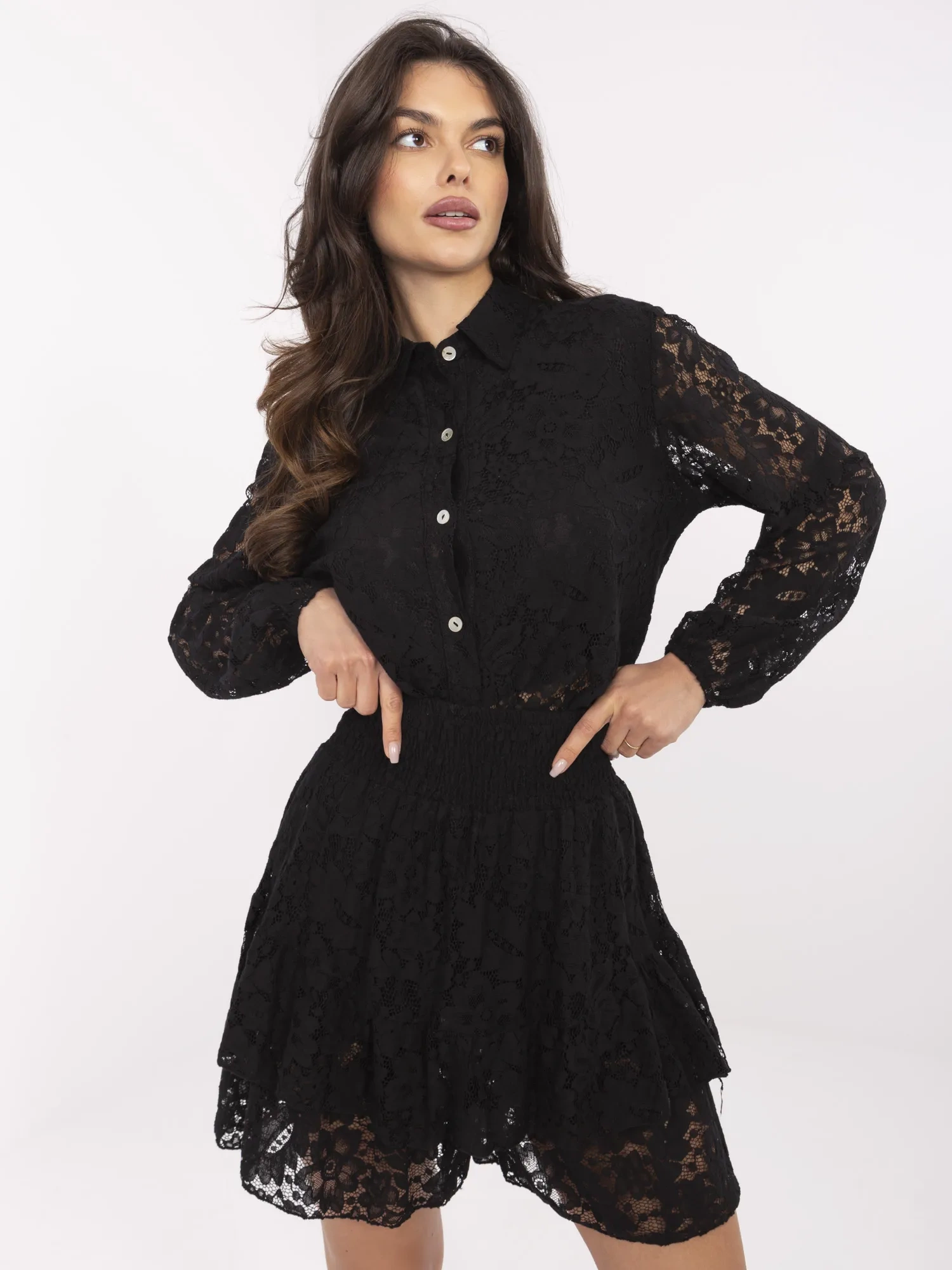 Black lace set with a shirt.