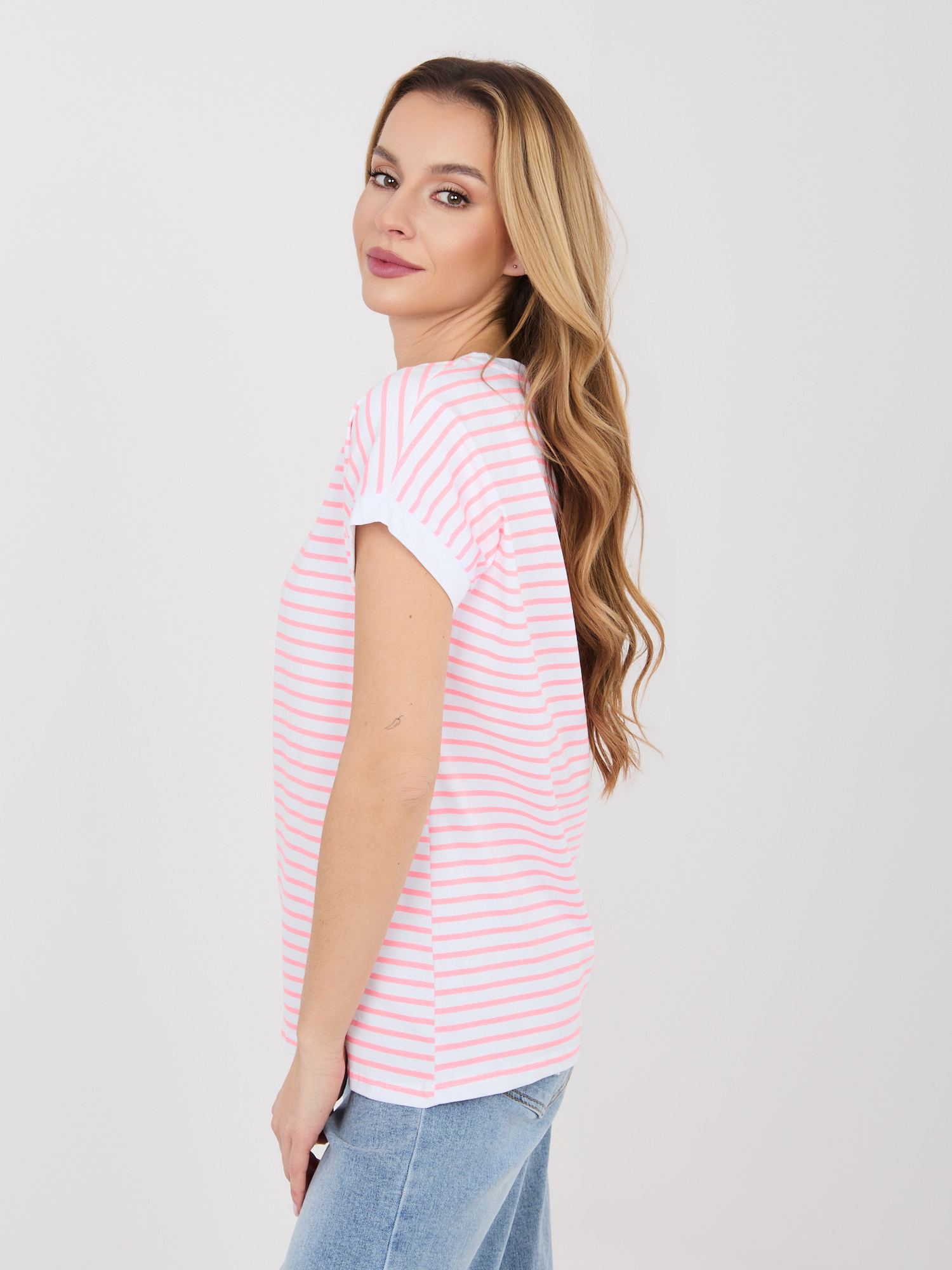 T-shirt biało-różowy