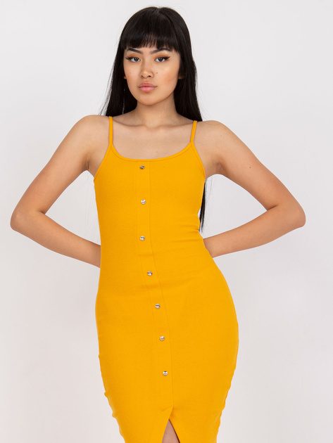 Jasnopomarańczowa dopasowana sukienka w prążki RUE PARIS