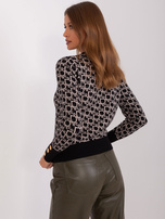 Hurt Czarno-beżowy damski sweter klasyczny we wzory