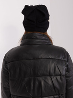 Black and beige knitted hat with appliqué and rhinestones