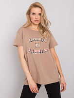 Ciemnobeżowy t-shirt z napisem Elani