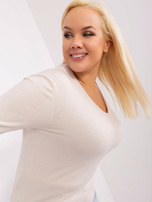 Hurt Jasnobeżowy dopasowany sweter plus size z dekoltem V