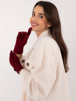 Hurtownia Bordowe damskie rękawiczki z guzikiem