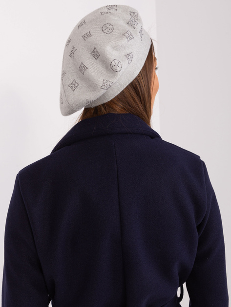 Hurt Jasnoszary dzianinowy beret z aplikacją