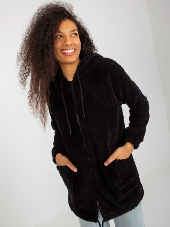 Hurt Czarna futrzana bluza rozpinana z kieszeniami RUE PARIS