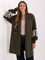 Khaki damski kardigan boucle z kieszeniami