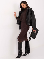 Ciemnobrązowa midi spódnica z koronką RUE PARIS