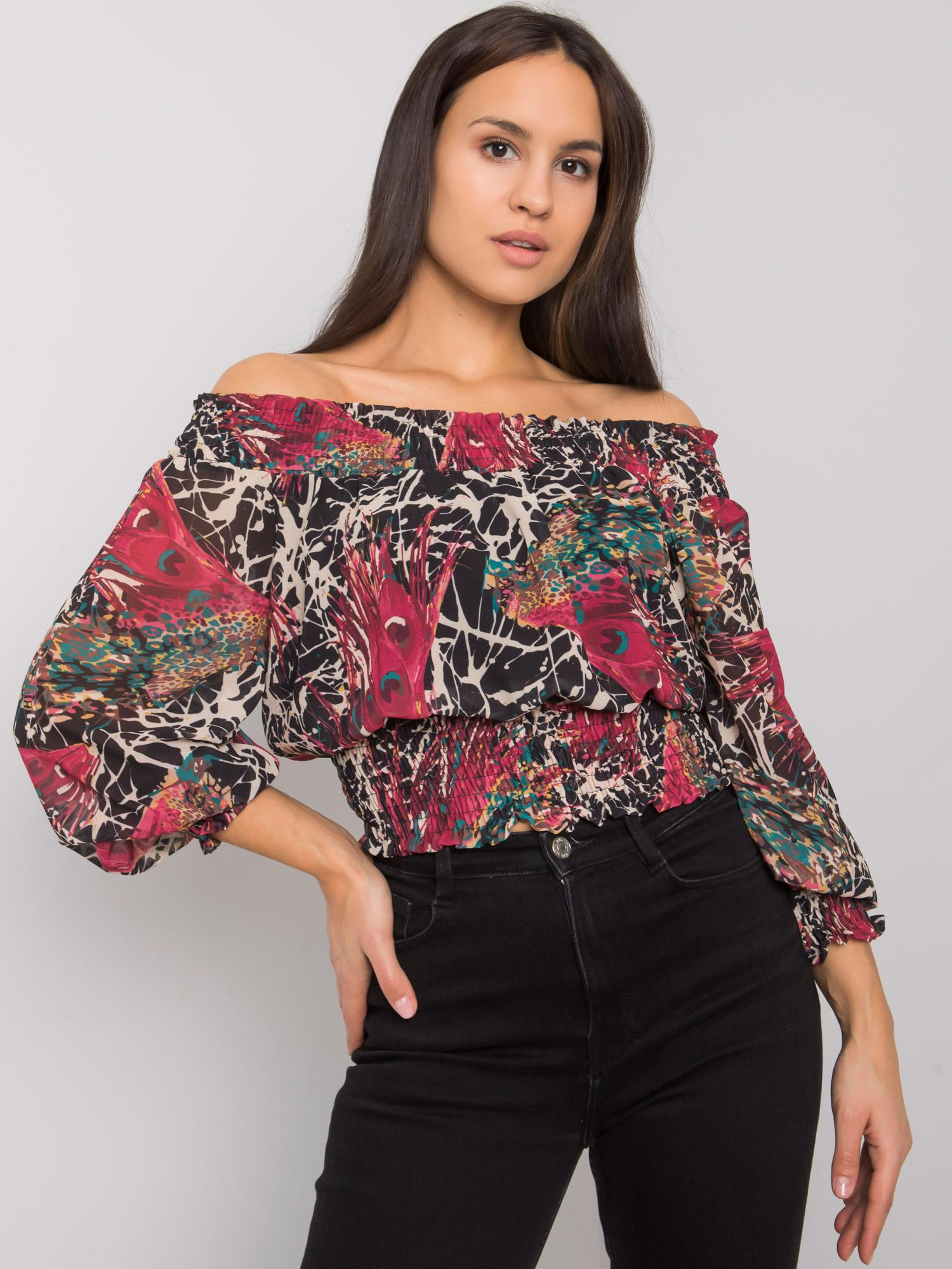 Bordeaux-beige Off-Shoulder-Bluse mit Drucken Rouen.