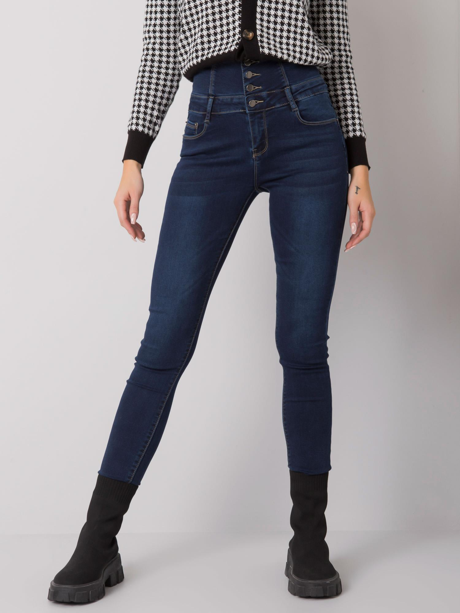 Ciemnoniebieskie jeansy rurki high waist Garland
