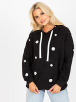 Hurtownia Czarna futrzana bluza w grochy z kapturem 