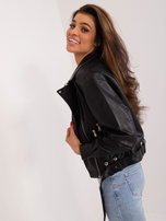 Hurtownia Czarna damska kurtka ramoneska z paskiem