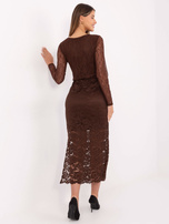 Brązowa koronkowa spódnica z rozcięciem 