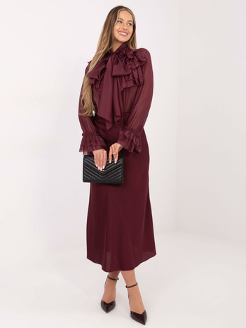 Burgundowa elegancka koszula z żabotem