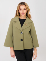 Khaki piankowy płaszcz z broszką