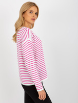 Hurt Biało-jasnofioletowy sweter klasyczny w paski RUE PARIS