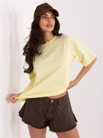 Jasnożółty damski t-shirt basic z bawełny RUE PARIS