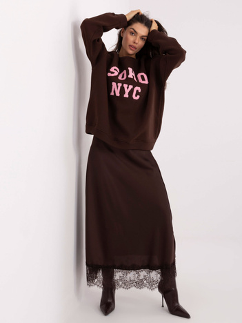 Ciemnobrązowa bluza overisze z napisem