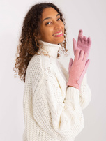 Hurt Jasnoróżowe damskie rękawiczki z guzikiem 