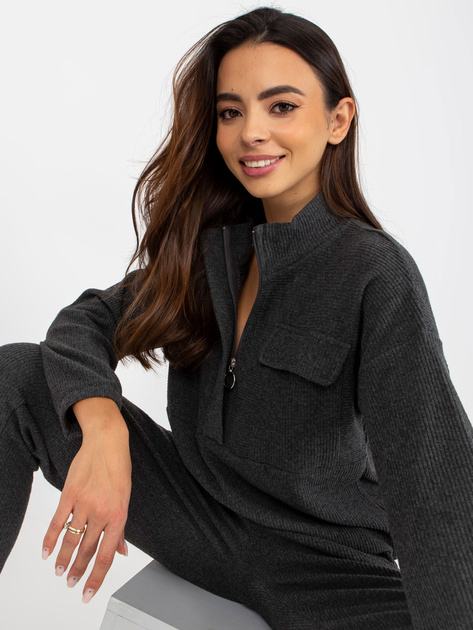 Hurtownia Ciemnoszara prążkowa piżama ze spodniami