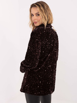 Ciemnobrązowa cekinowa marynarka z zapięciem na guzik RUE PARIS