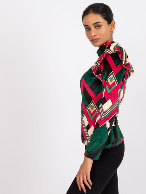 Zielono-różowa wzorzysta bluzka z weluru Annabel