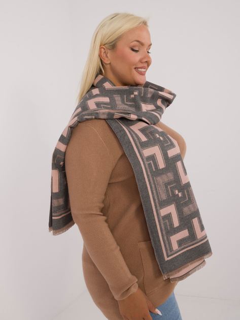 Hurt Szaro-brudnoróżowy szal damski z geometrycznym nadrukiem