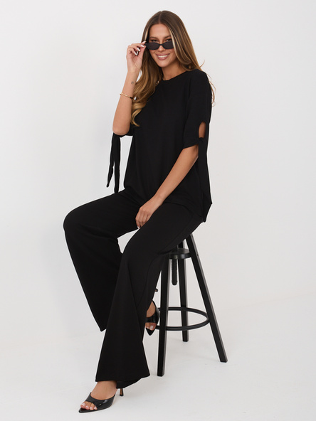 Czarny damski komplet z wiązaniem na rękawach