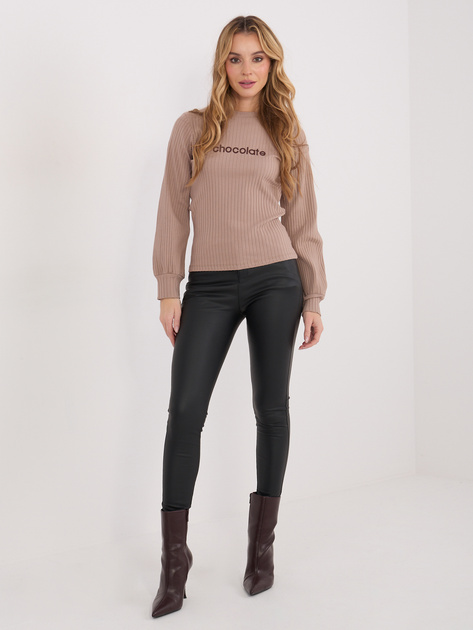 Ciemnobeżowa bluzka z bufiastym rękawem RUE PARIS