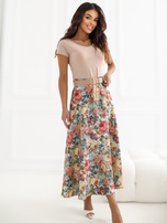 Zielona midi spódnica z nadrukiem w kwiaty RUE PARIS 