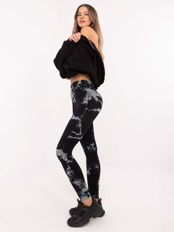 Hurtownia Czarne sportowe legginsy z efektem tie-dye