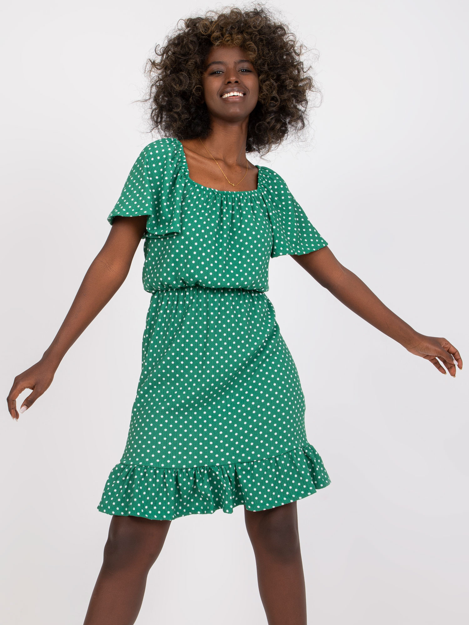 Green cotton polka dot mini dress RUE PARIS 
