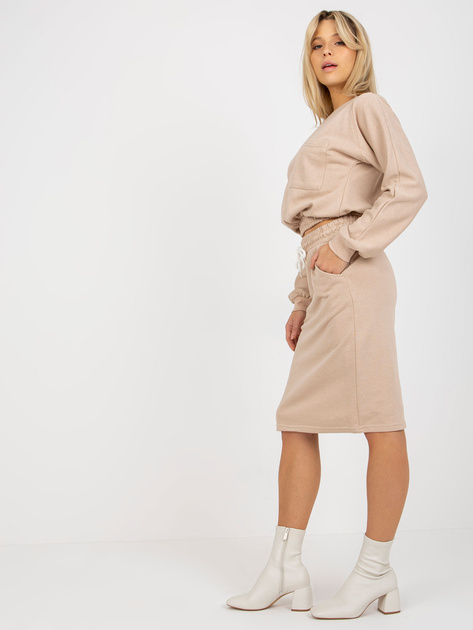 Hurtownia Beżowy casualowy komplet basic z krotką bluzą