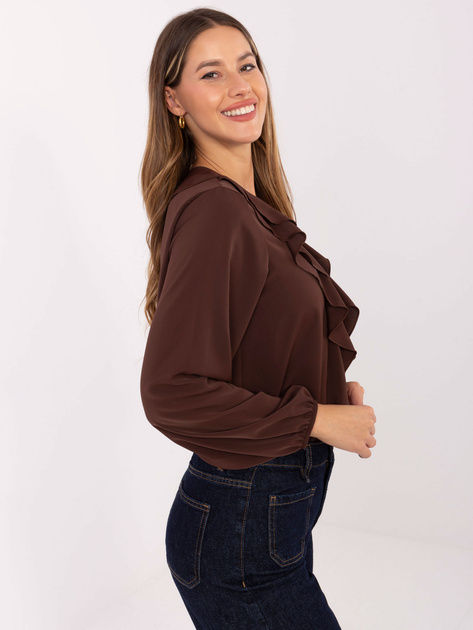 Ciemnobrązowa bluzka z bufiastym rękawem RUE PARIS