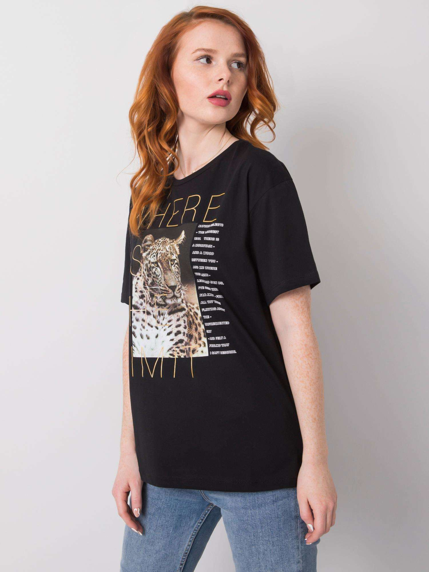 Czarny t-shirt z bawełny Leslie
