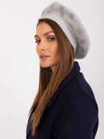 Hurt Jasnoszary dzianinowy beret z aplikacją