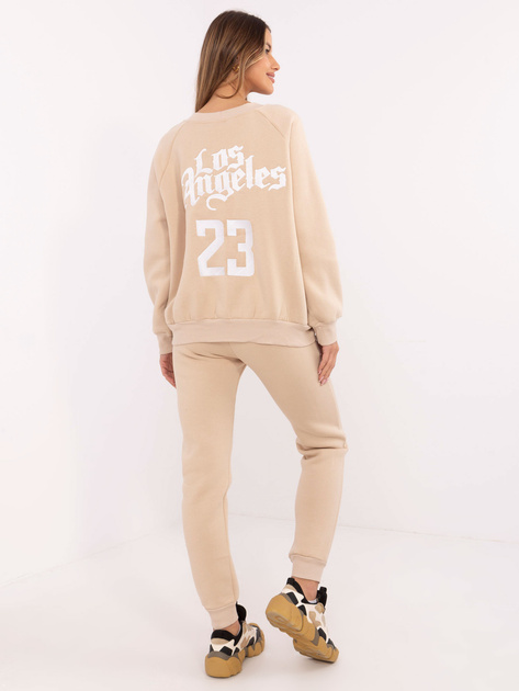 Hurt Beżowy dresowy komplet z bluzą bez kaptura