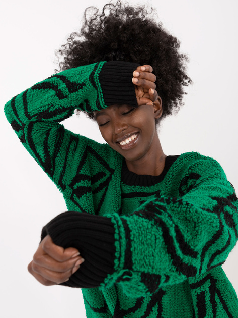 Hurt Zielony damski sweter oversize z wełną