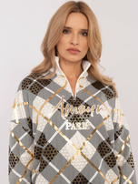 Hurt Ecru bluza z nadrukiem i zamkiem na dekolcie