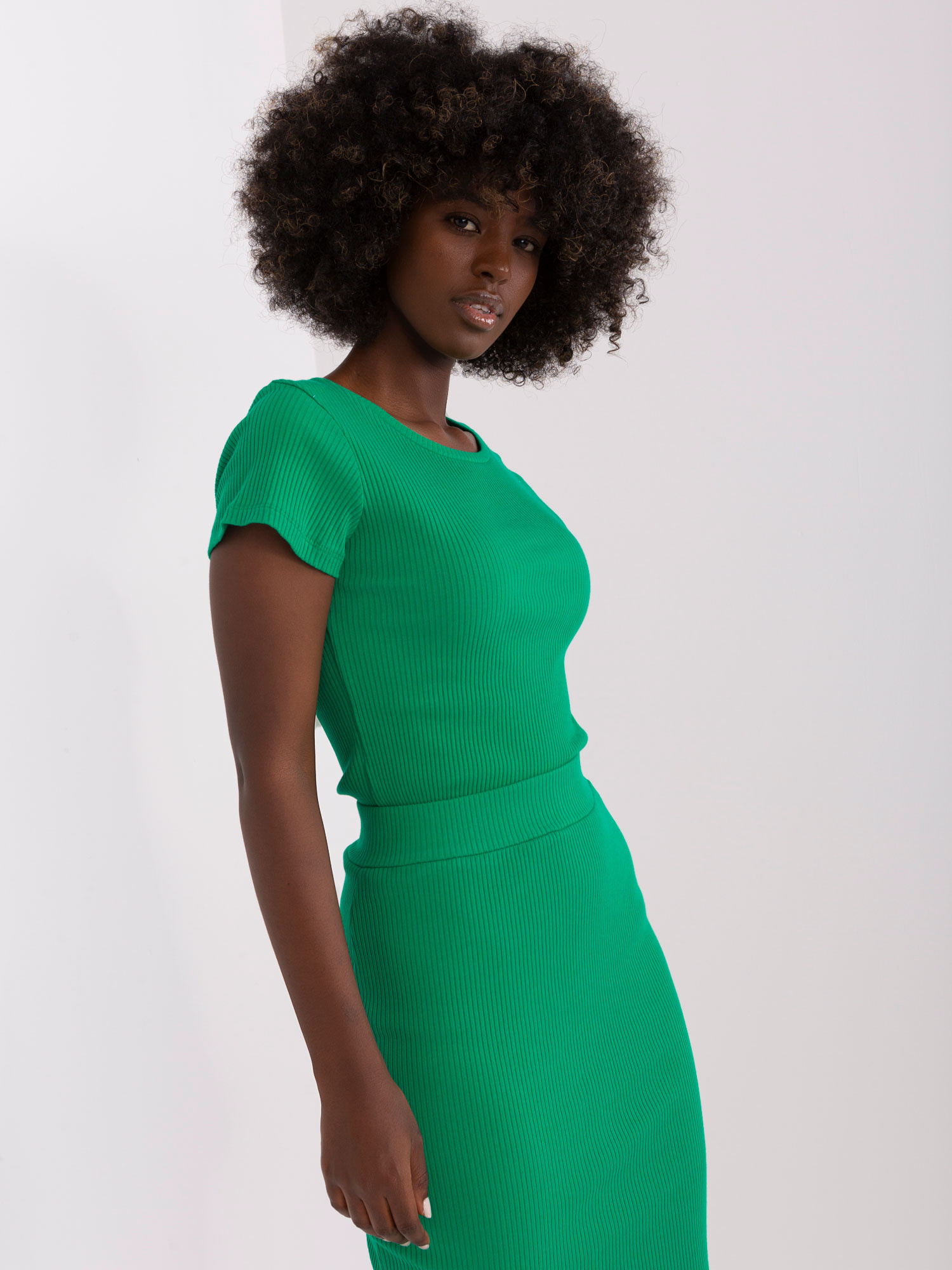 Wholesale Green Basic Ribbed Cotton Blouse