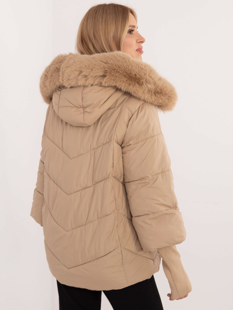 Hurt Camelowa zimowa kurtka damska z kapturem