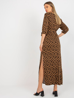 Hurt Camelowo-czarna midi sukienka z printami z wiskozy