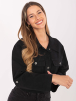 Czarna jeansowa kurtka z kieszeniami RUE PARIS