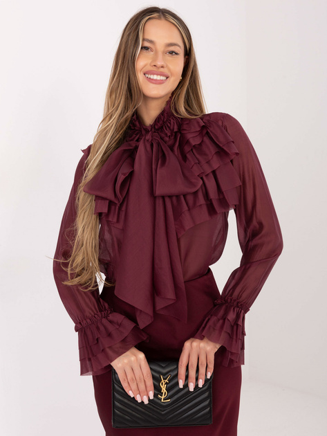 Burgundowa elegancka koszula z żabotem