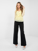Jasnożółta koronkowa bluzka z żabotem RUE PARIS 