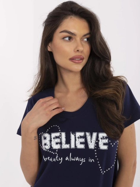 Granatowy damski t-shirt z nadrukiem