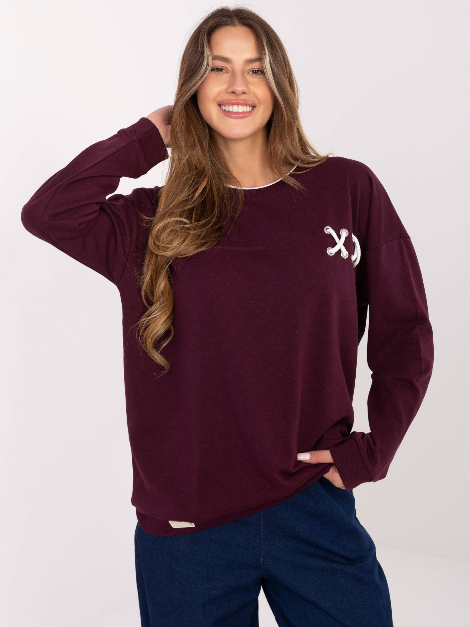 Burgundowa bluza oversize bez kaptura 