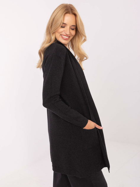 Czarny damski kardigan z kieszeniami
