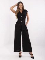 Czarny długi kombinezon damski z kieszeniami