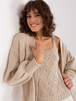 Hurt Beżowy dwuczęściowy komplet z topem